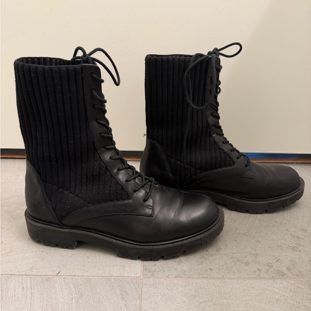 Charles David Black Lace-Up Combat Boots